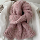 Pink Alpaca Wool Blend Solid Color Knitted Scarf for Women Winter New Style Student High Quality Couple Woolen Neck Warmer-1