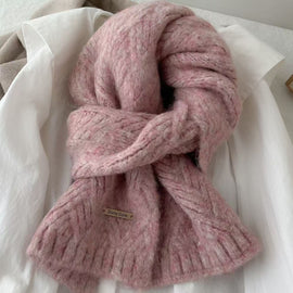 Pink Alpaca Wool Blend Solid Color Knitted Scarf for Women Winter New Style Student High Quality Couple Woolen Neck Warmer