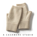 Beige Color Block Cashmere Fingerless Gloves for Women Autumn Winter Outdoor Cold Protection Warm Knitted Gloves-1