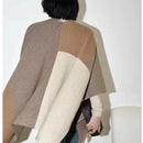 Brown Pure Wool Extra Large Shawl Scarf Color Block Multi-functional Warm Cashmere Cape Poncho-3