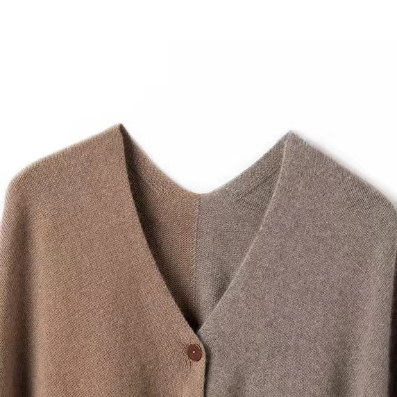 Brown Pure Wool Extra Large Shawl Scarf Color Block Multi-functional Warm Cashmere Cape Poncho