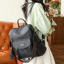 Black Chic Women's PU Leather Convertible Backpack - Anti-Theft Design, Multi-Pocket Shoulder Bag with Tassel-2