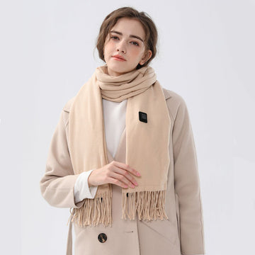 Khaki USB Electric Heated Scarf - 3-Level Heat Setting Winter Neck Warmer