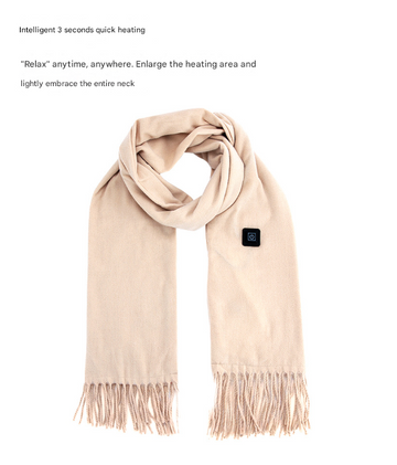 Khaki USB Electric Heated Scarf - 3-Level Heat Setting Winter Neck Warmer - 0