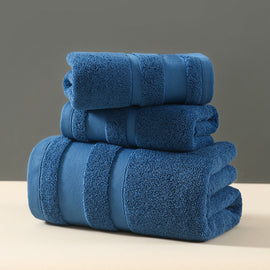 Blue Premium 3-Piece 100% Cotton Towel Set - Ultra Soft, Absorbent & Quick-Dry for Bathroom