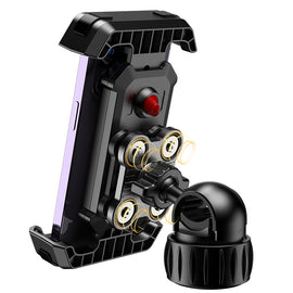 Black Heavy Duty Bike Phone Mount - Anti-Shake Motorcycle Holder with Secure Lock, 360 Rotation Cradle for All-Terrain Cycling - 0