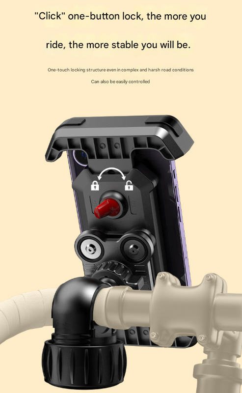 Black Heavy Duty Bike Phone Mount - Anti-Shake Motorcycle Holder with Secure Lock, 360 Rotation Cradle for All-Terrain Cycling