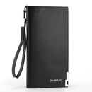 Black Men's Business Casual Long Wallet Clutch - PU Leather Large Capacity Phone & Card Holder with Wrist Strap-1