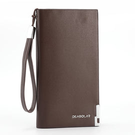 Brown Men's Business Casual Long Wallet Clutch - PU Leather Large Capacity Phone & Card Holder with Wrist Strap