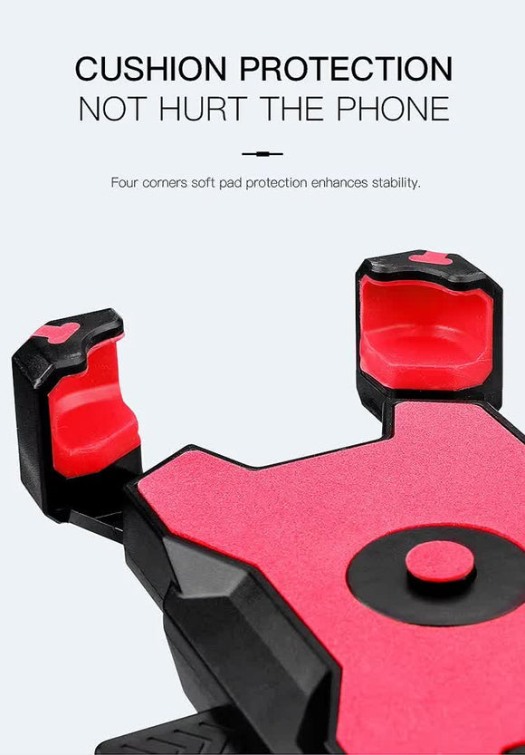 Red and Black Secure Grip Bike Phone Mount - Adjustable 360 Rotation Bicycle Handlebar Holder, Universal Cradle for MTB & Road Cycling