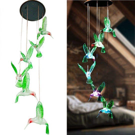 Green Solar Powered Hummingbird Wind Chime(Without bell) - Color-Changing LED Hanging Garden Light Outdoor Decor