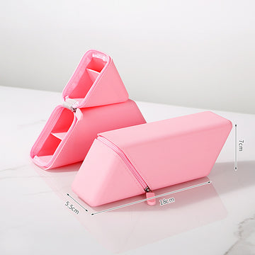 Pink Transforming Silicone Pencil Case - Stand-Up Pen Holder & Stationery Organizer