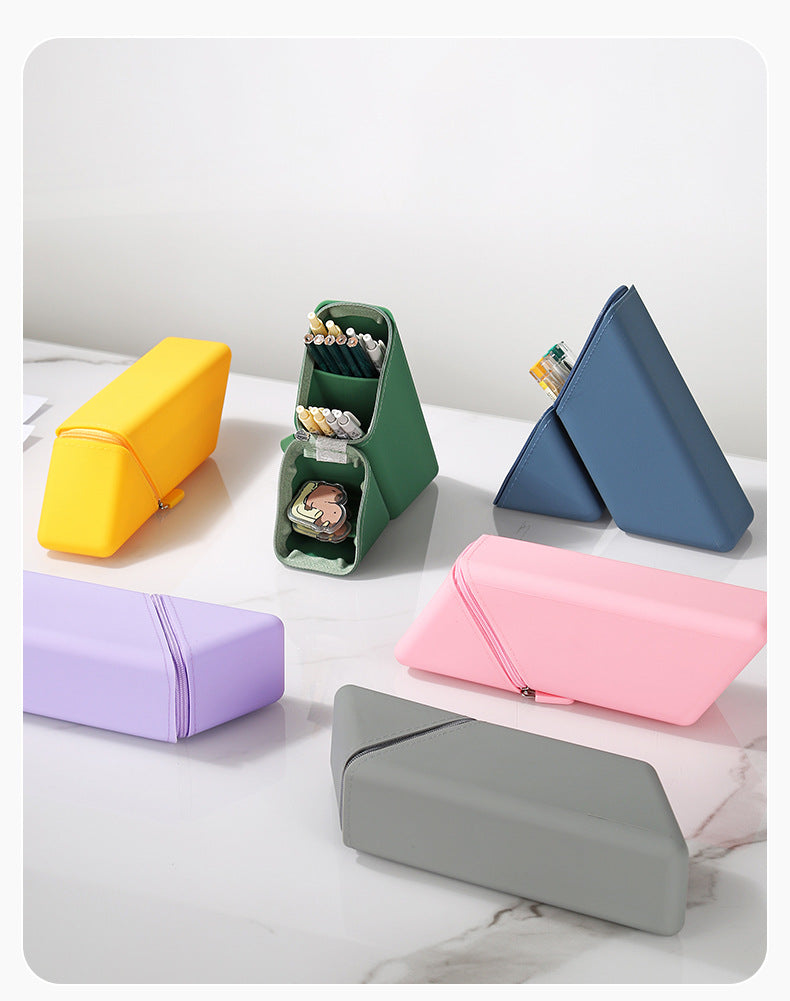 Grey Transforming Silicone Pencil Case - Stand-Up Pen Holder & Stationery Organizer