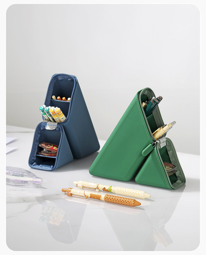 Grey Transforming Silicone Pencil Case - Stand-Up Pen Holder & Stationery Organizer