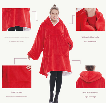 Apple Pattern Oversized Wearable Blanket Hoodie - Ultra Soft & Cozy Snuggle Pullover for Adults - 0