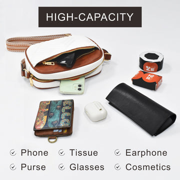 Double Zipper Brown Chic Quilted Crossbody Bag - Vintage PU Leather Shoulder Purse with Adjustable Strap - 0