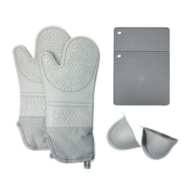 Grayish Set BPA-Free Non-Slip Silicone Oven Mitts - Heat Resistant Gloves with Honeycomb Pattern for Kitchen Safety