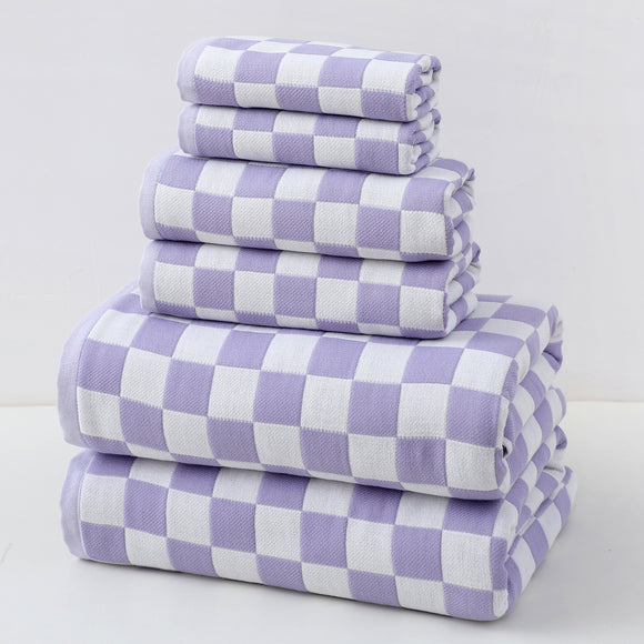Purple Ultra-Soft 100% Cotton Gauze 6-Piece Towel Set | Absorbent & Quick-Dry Bath Towel