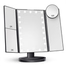 Black LED Lighted Tri-Fold Vanity Mirror with 2X/3X/10X Magnification-1