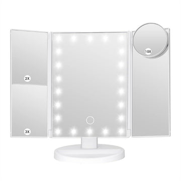 White LED Lighted Tri-Fold Vanity Mirror with 2X/3X/10X Magnification