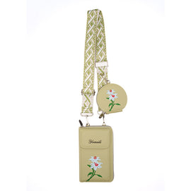 Green Chic Floral Embroidered 2-in-1 Crossbody Phone Bag with Coin Purse