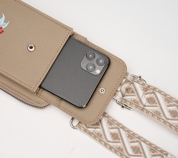 Brown Chic Floral Embroidered 2-in-1 Crossbody Phone Bag with Coin Purse - 0