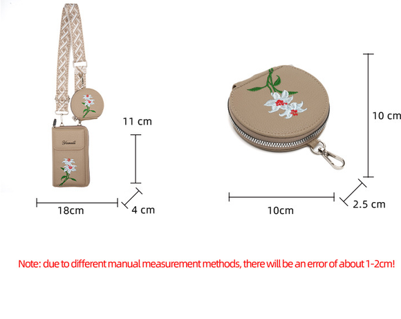 Brown Chic Floral Embroidered 2-in-1 Crossbody Phone Bag with Coin Purse