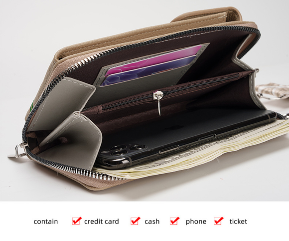 Blue Chic Floral Embroidered 2-in-1 Crossbody Phone Bag with Coin Purse