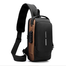 Black Gold Modern Anti-Theft Sling Bag for Men - Crossbody Backpack with USB Port & Combination Lock