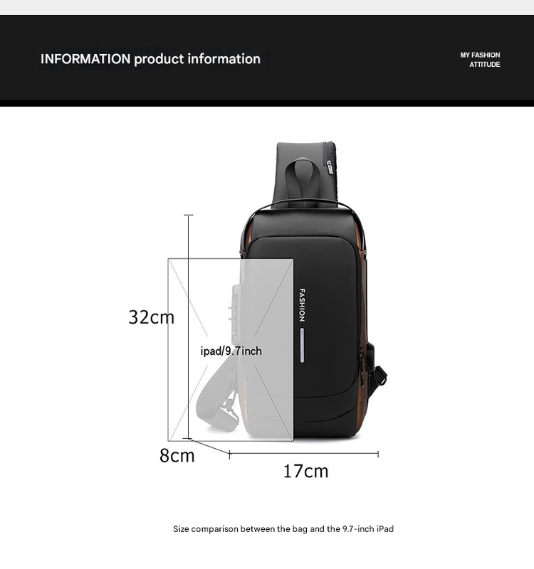 Blue Modern Anti-Theft Sling Bag for Men - Crossbody Backpack with USB Port & Combination Lock