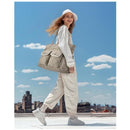 Beige Women's Multi-Pocket Tote Bag - Large Quilted Travel Handbag for Work, Gym, and More-6