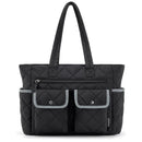 Black Women's Multi-Pocket Tote Bag - Large Quilted Travel Handbag for Work, Gym, and More-1