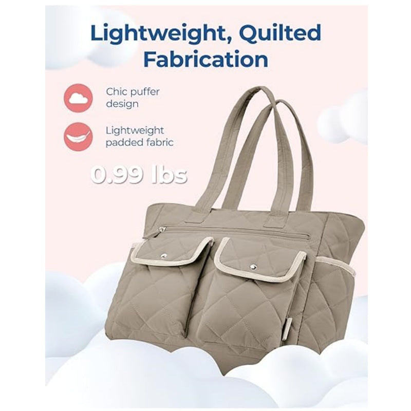 Black Women's Multi-Pocket Tote Bag - Large Quilted Travel Handbag for Work, Gym, and More