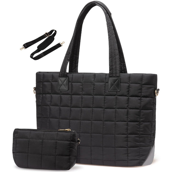 Black New Large Capacity Tote Bag - Fashionable Quilted Women's Shoulder Bag and Laptop Bag