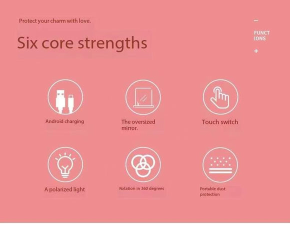 2-Piece Black Portable LED Makeup Mirror with Brush - Foldable, Rotatable, and Rechargeable Travel Vanity Mirror