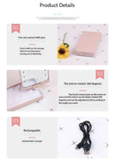 2-Piece Black Portable LED Makeup Mirror with Brush - Foldable, Rotatable, and Rechargeable Travel Vanity Mirror-4