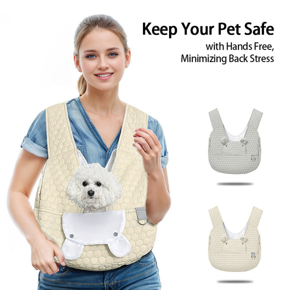 Grey Hands-Free Quilted Pet Carrier Sling - Soft & Comfortable Front Pack for Small Dogs and Cats