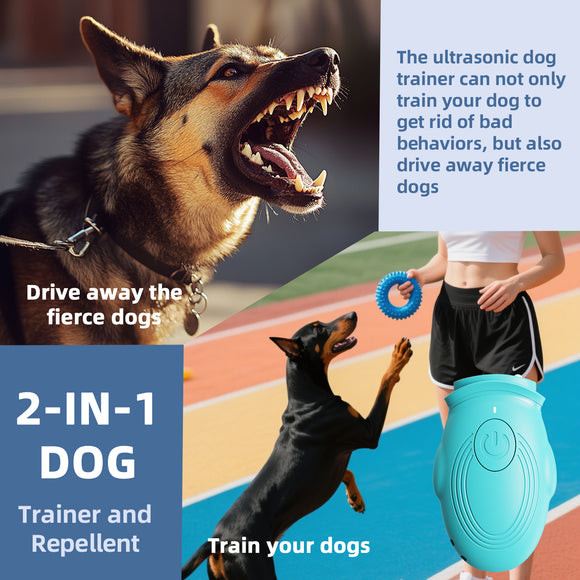 Blue 2-in-1 Ultrasonic Dog Repellent & Trainer - Portable USB Rechargeable Anti-Barking Device