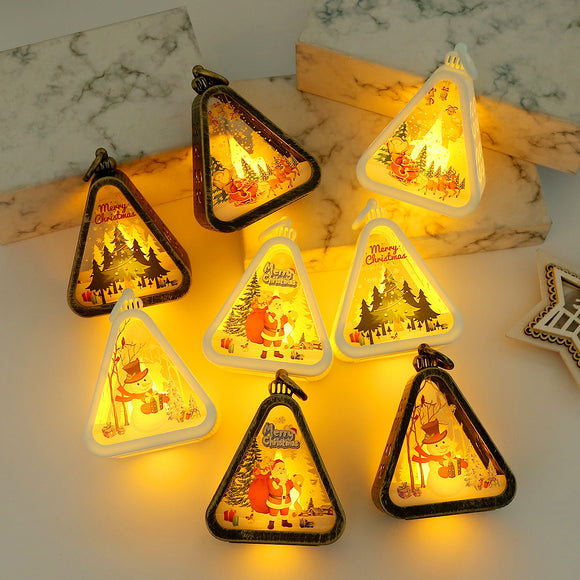 Bronze color Christmas tree Charming Christmas Scene Mini Lanterns (Set of 3) - Battery Operated LED Lights for a Cozy Holiday Glow
