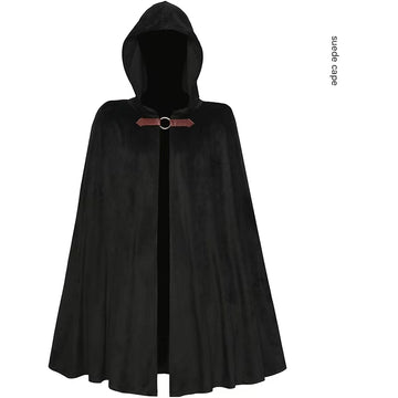Black Shadow Wanderer Hooded Cape - Premium Velvet Robe for Jedi, Wizard & Medieval Cosplay