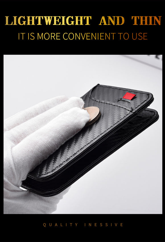 Black Sleek Carbon Fiber Vertical Wallet for Men - Slim Bifold Card Holder with Clear ID Window