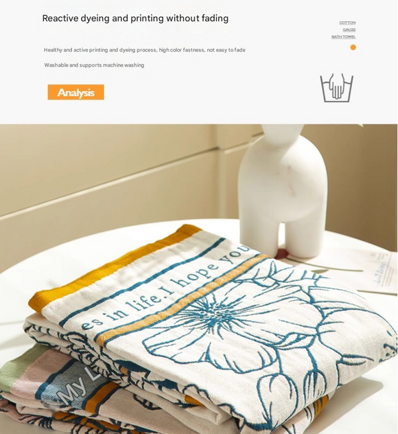 Rural breeze 40S Pure Cotton Gauze Bath Towel - Extra Large, Thick, Soft, and Highly Absorbent for Adults