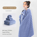 Blue Plush Ribbed Coral Fleece 3-Piece Towel Set - Ultra Soft & Absorbent Bath, Hand Towel and Hair Wrap-1