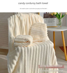 Grey Plush Ribbed Coral Fleece 3-Piece Towel Set - Ultra Soft & Absorbent Bath, Hand Towel and Hair Wrap - 0