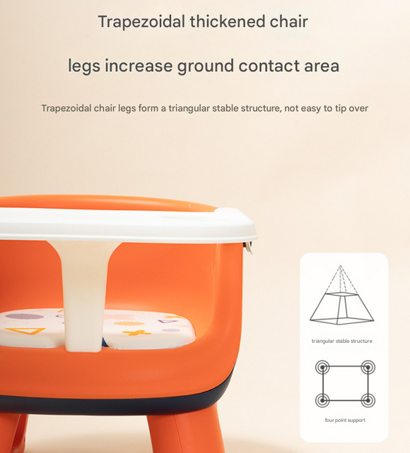 Orange Baby Floor Seat & Booster Dining Chair with Removable Tray - Safe, Stable & Fun Squeaky Cushion