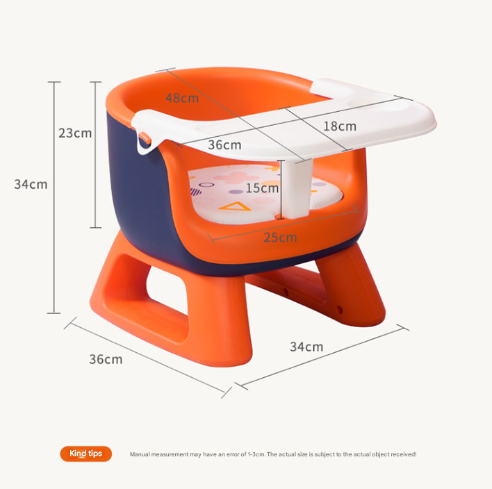 Orange Baby Floor Seat & Booster Dining Chair with Removable Tray - Safe, Stable & Fun Squeaky Cushion