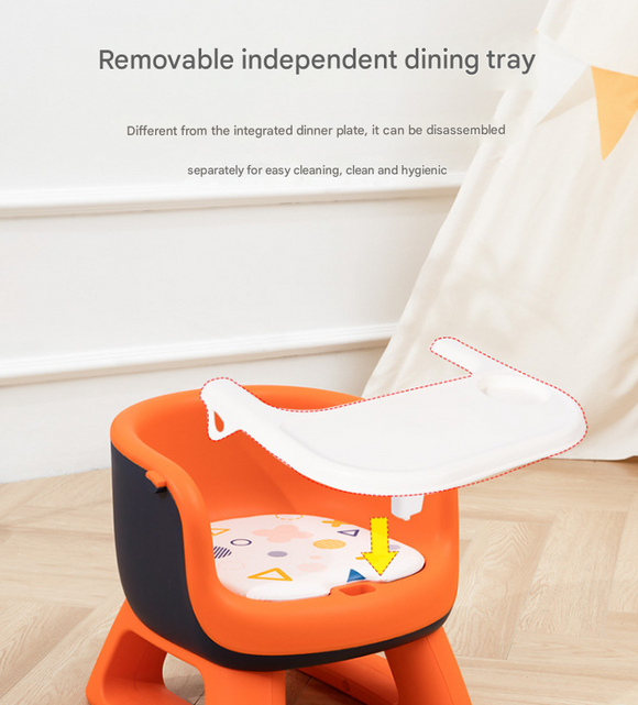 Grey Baby Floor Seat & Booster Dining Chair with Removable Tray - Safe, Stable & Fun Squeaky Cushion