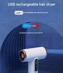 White High-Power Cordless Hair Dryer, 15600mAh USB Rechargeable Blow Dryer with Hot & Cold Air, 3 Speeds & Heat Settings-3