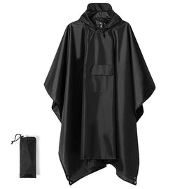 Black 3-in-1 Multifunctional Outdoor Rain Poncho - Ground Mat & Shelter - Lightweight & Waterproof for Hiking & Camping
