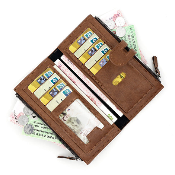 Dark brown Women's Stylish Long Wallet - Multi-Card Slot PU Leather Clutch with Phone Pocket & Coin Zipper